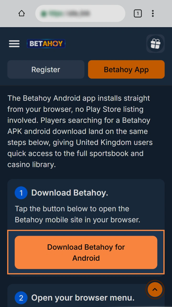 Tap download for Android to place mobile bets anytime with bookmaker Betahoy.