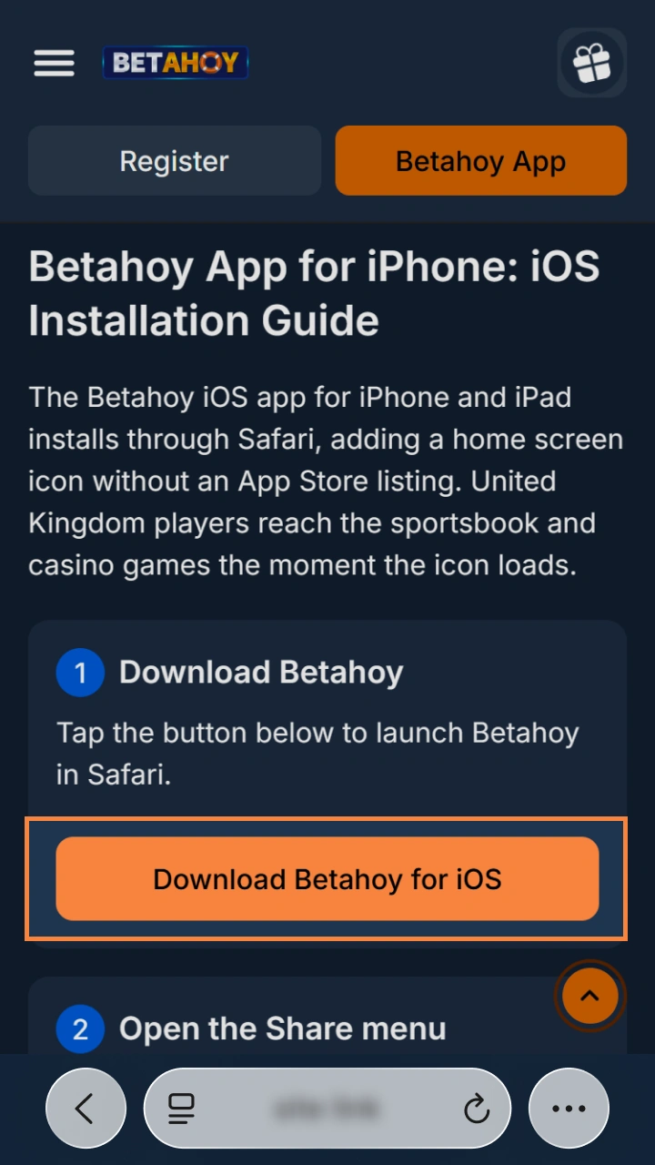 Click the iOS download button to enjoy top-quality mobile gaming on Betahoy.
