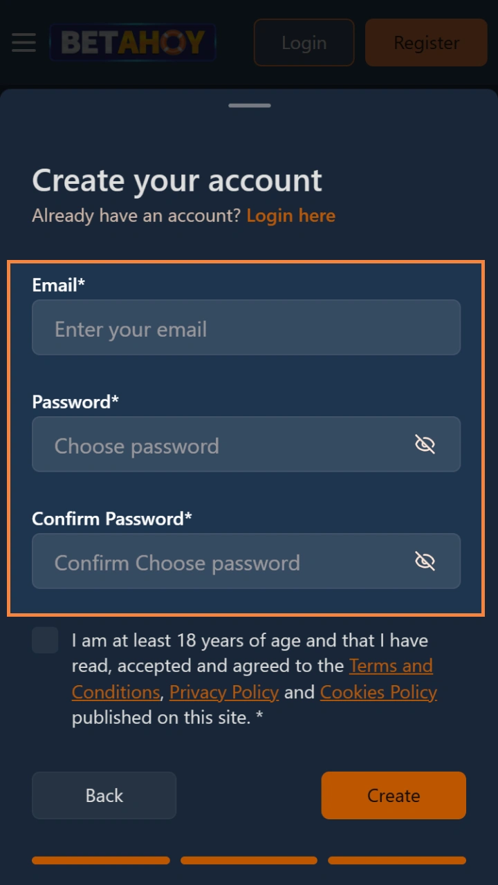 Enter your account details to join Betahoy and unlock incredible promotional bonuses instantly.