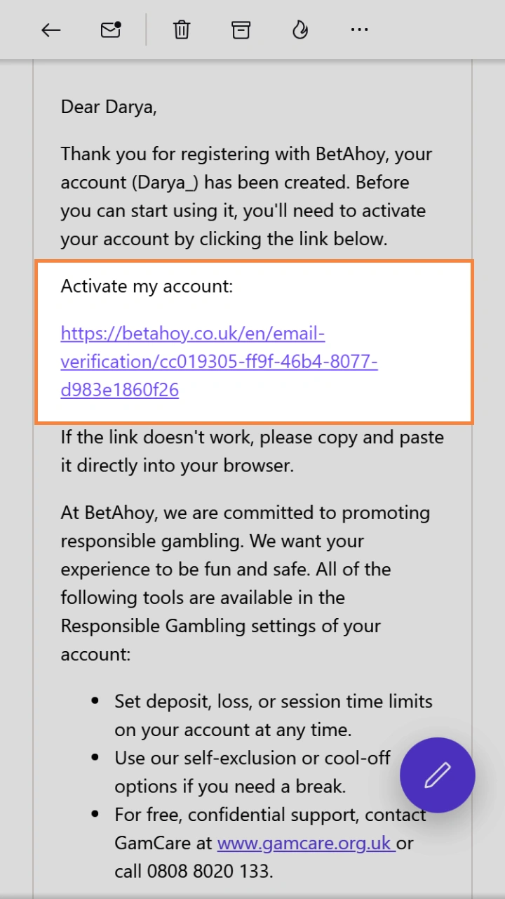 Verify your email address to activate your Betahoy account and start playing games.